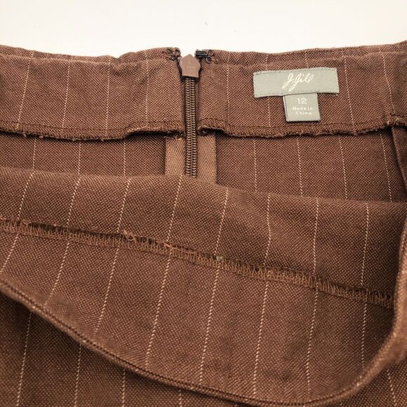 J Jill Pin Striped Skirt/12 Jacket/10 Suit Set Linen Blend Havana Brown Workwear - Picture 11 of 16